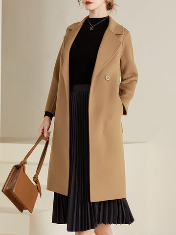 Airchics mi-longue manteau en laine double boutonnage avec poches col revers femme casual mode